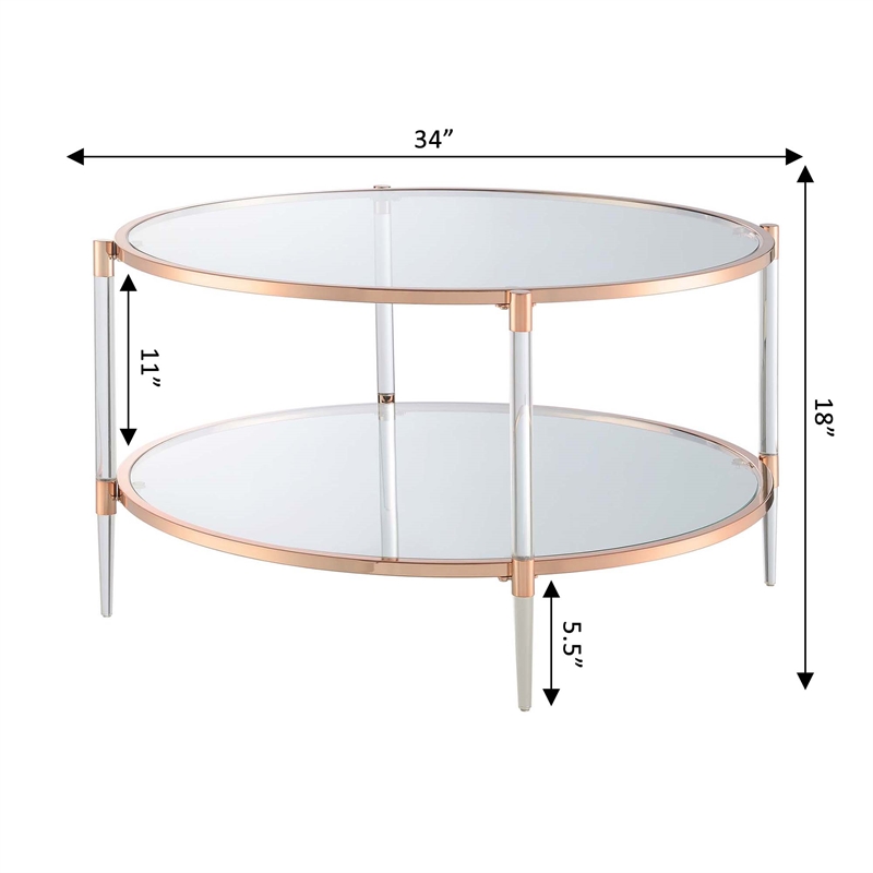 Royal Crest Two-Tier Clear Acrylic Glass Coffee Table with Gold and Chrome Frame