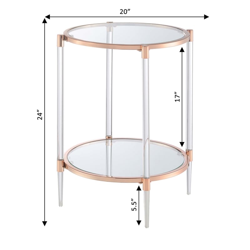 Royal Crest Two-Tier Clear Acrylic Glass End Table with Gold and Chrome Frame