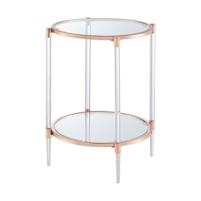 Royal Crest Two-Tier Clear Acrylic Glass End Table with Gold and Chrome Frame