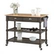 French Country Three-Tier Butcher Block Kitchen Cart w/Drawers in Gray Wood