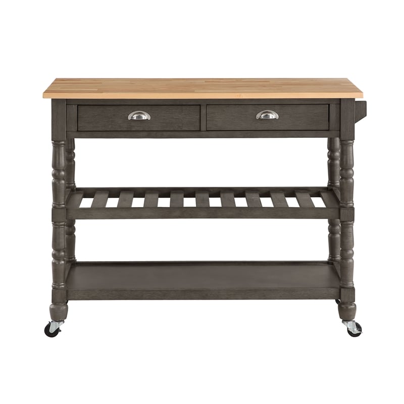 French Country Three-Tier Butcher Block Kitchen Cart w/Drawers in Gray Wood