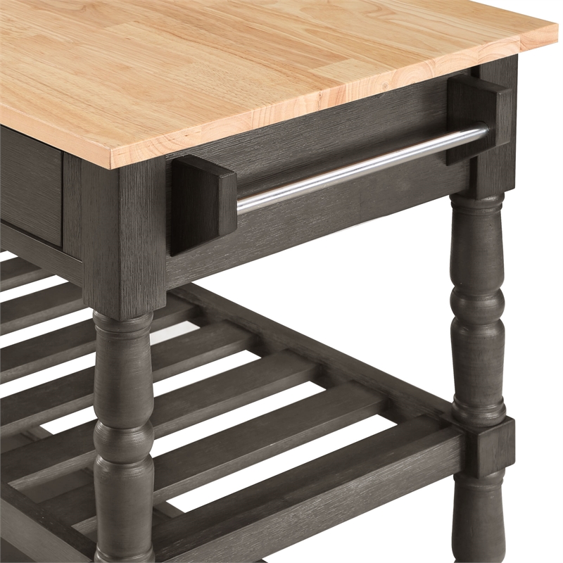 French Country Three-Tier Butcher Block Kitchen Cart w/Drawers in Gray Wood