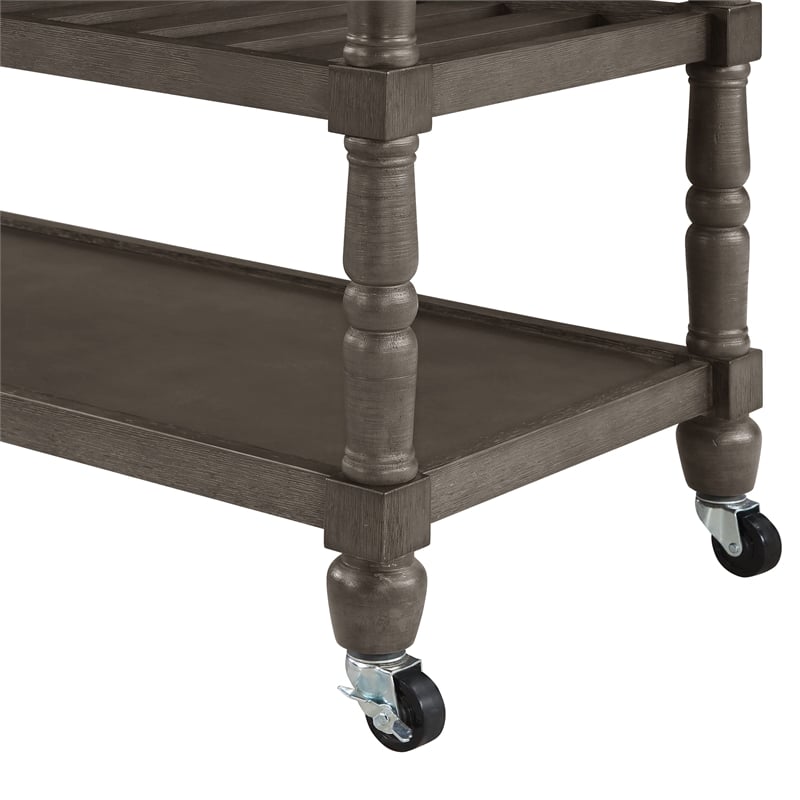 French Country Three-Tier Butcher Block Kitchen Cart w/Drawers in Gray Wood