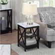 Oxford End Table with Shelves in White Faux Marble and Black Wood Finish