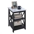 Oxford End Table with Shelves in White Faux Marble and Black Wood Finish
