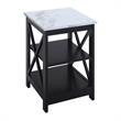 Oxford End Table with Shelves in White Faux Marble and Black Wood Finish