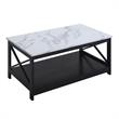 Oxford Coffee Table with Shelf in White Faux Marble and Black Wood Finish