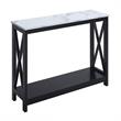 Oxford Console Table with Shelf in White Faux Marble and Black Wood Top