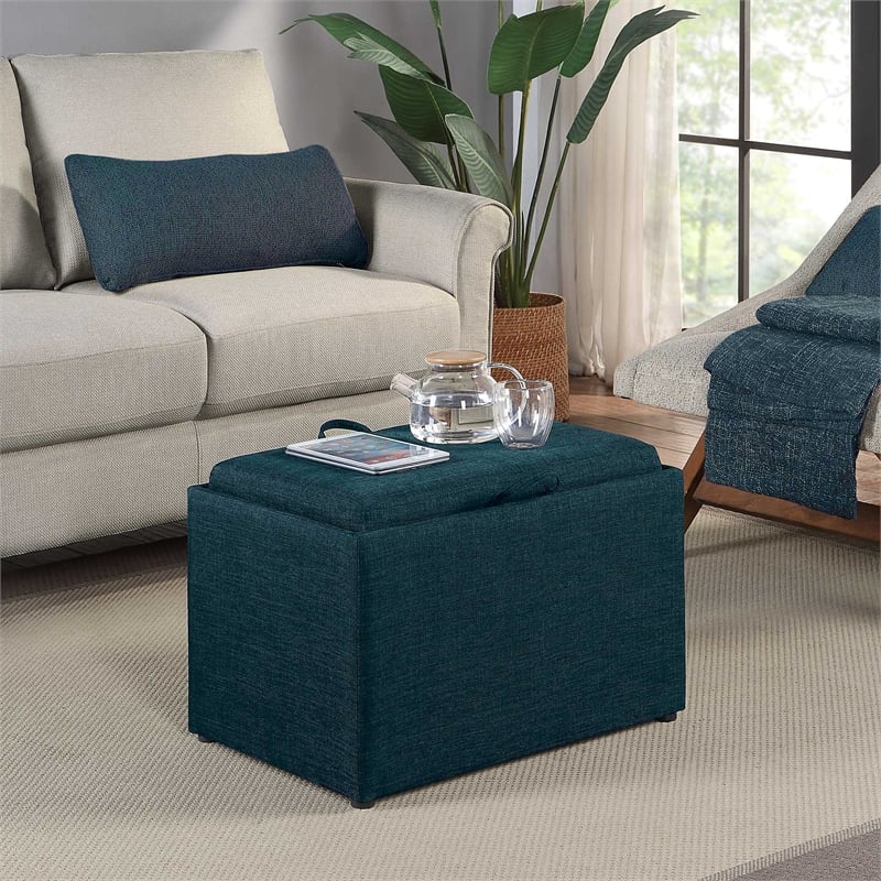 Designs4Comfort Accent Storage Ottoman with Reversible Tray in Blue Fabric