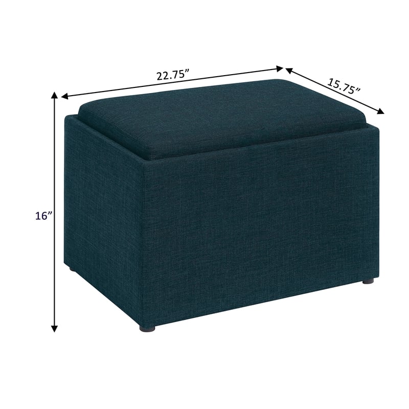 Designs4Comfort Accent Storage Ottoman with Reversible Tray in Blue Fabric