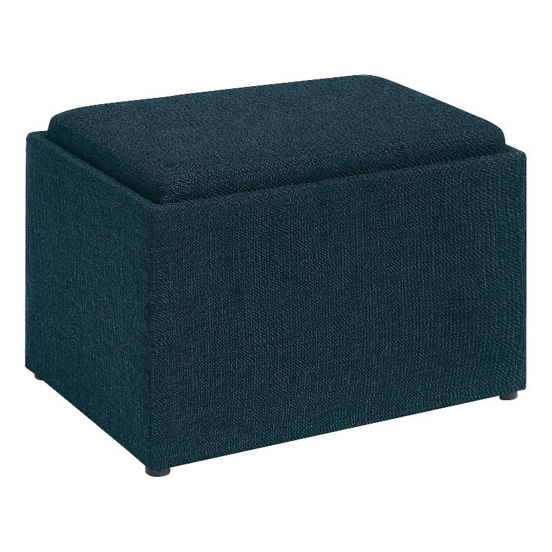 Designs4Comfort Accent Storage Ottoman with Reversible Tray in Blue Fabric