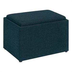Designs4Comfort Accent Storage Ottoman with Reversible Tray in Blue Fabric