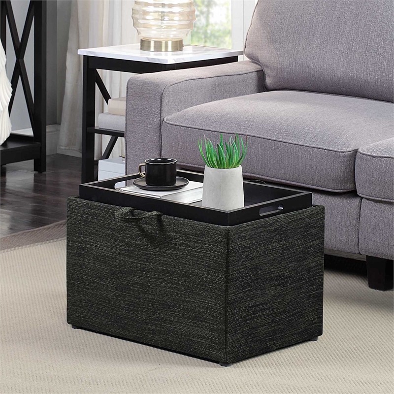 Designs4Comfort Accent Storage Ottoman with Reversible Tray in Gray Fabric