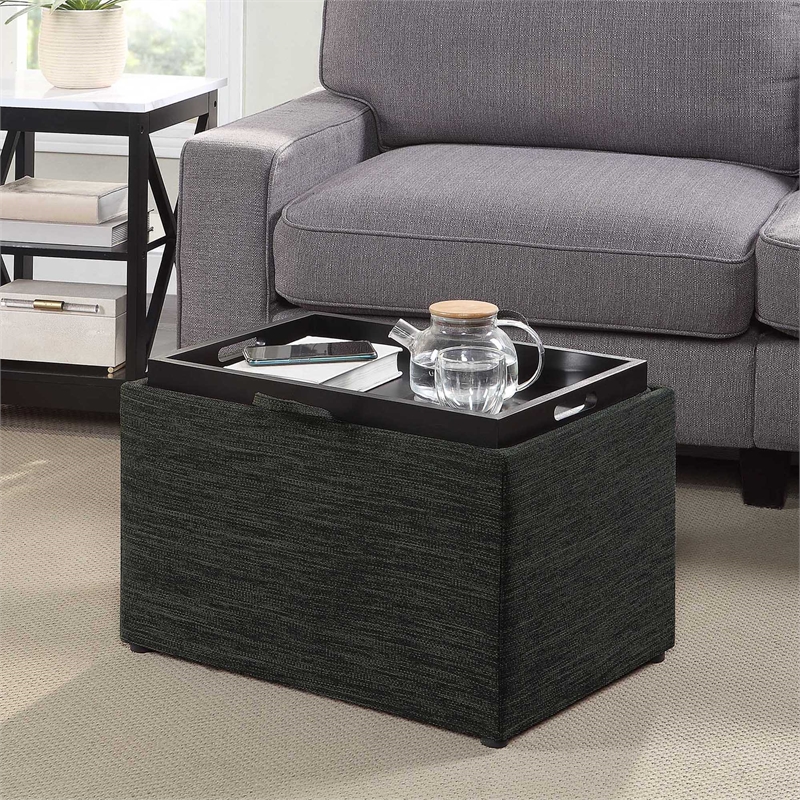 Designs4Comfort Accent Storage Ottoman with Reversible Tray in Gray Fabric