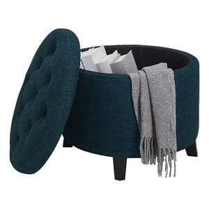 Convenience Concepts Designs4Comfort Round Storage Ottoman in Blue Fabric