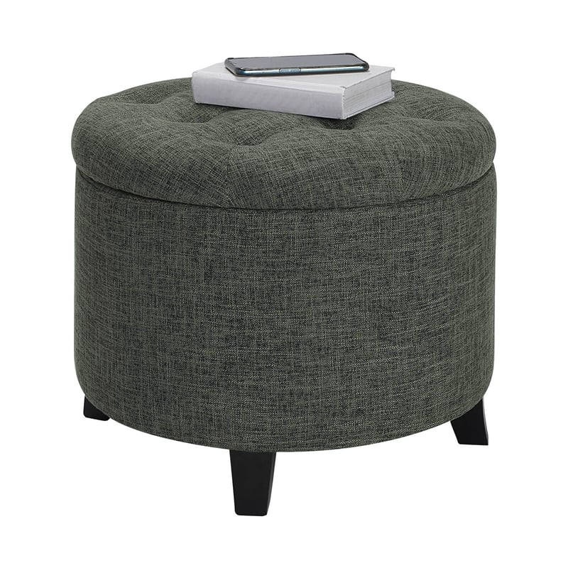 Convenience Concepts Designs4Comfort Round Storage Ottoman in Gray Fabric