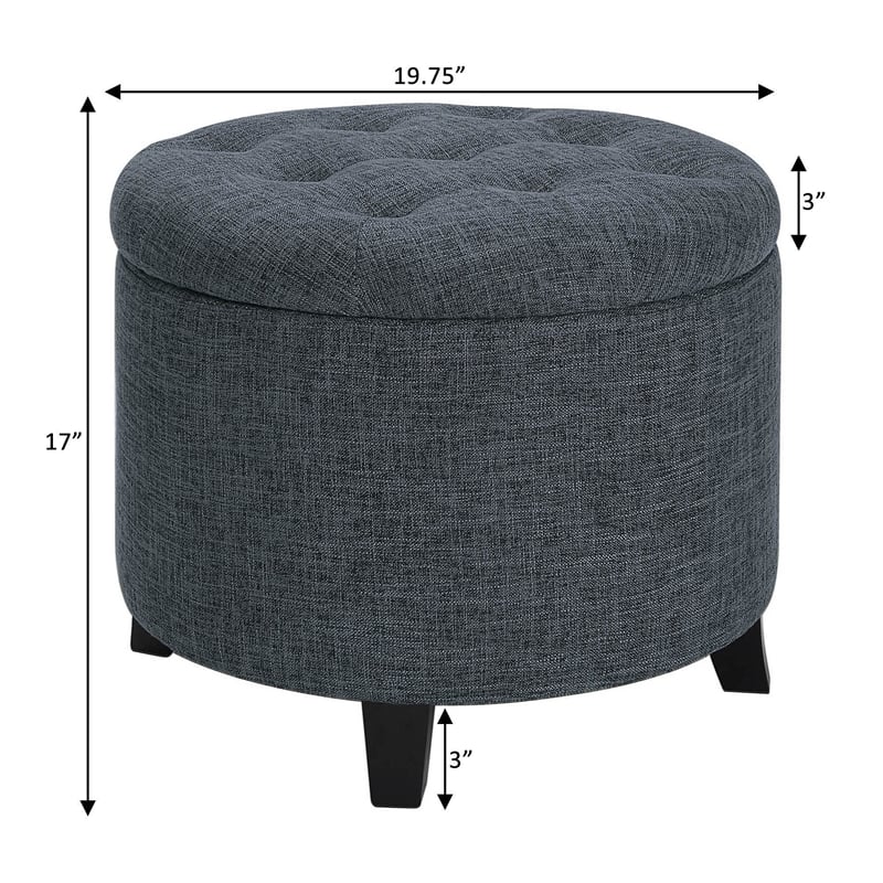 Convenience Concepts Designs4Comfort Round Storage Ottoman in Gray Fabric