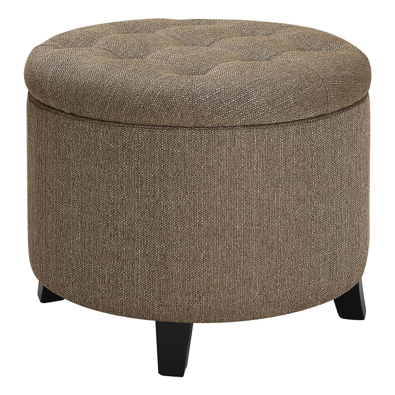 Convenience Concepts Designs4Comfort Round Storage Ottoman in Cappuccino Fabric
