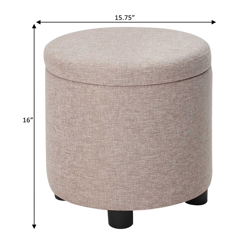Design4Comfort Round Accent Storage Ottoman w/Reversible Tray Lid- Cream Fabric