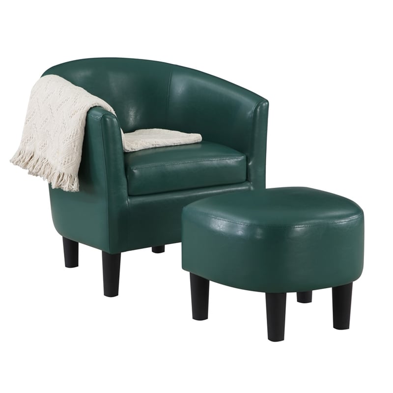 Take a Seat Churchill Accent Chair with Ottoman in Green Faux Leather