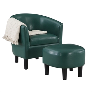 Take a Seat Churchill Accent Chair with Ottoman in Green Faux Leather
