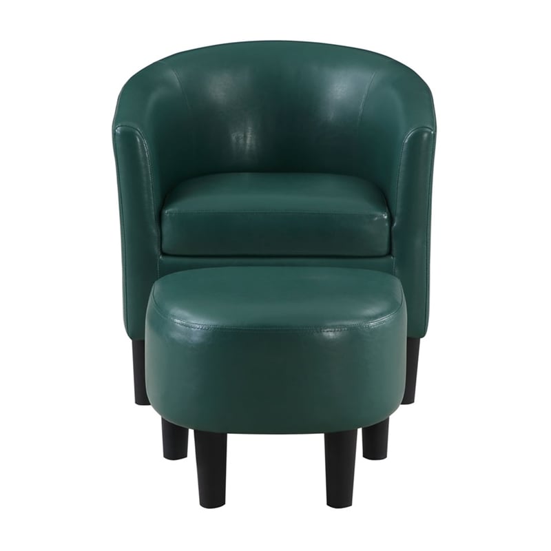 Take a Seat Churchill Accent Chair with Ottoman in Green Faux Leather