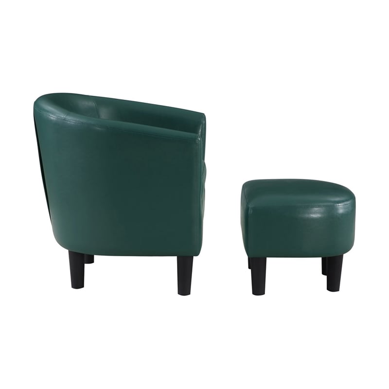 Take a Seat Churchill Accent Chair with Ottoman in Green Faux Leather