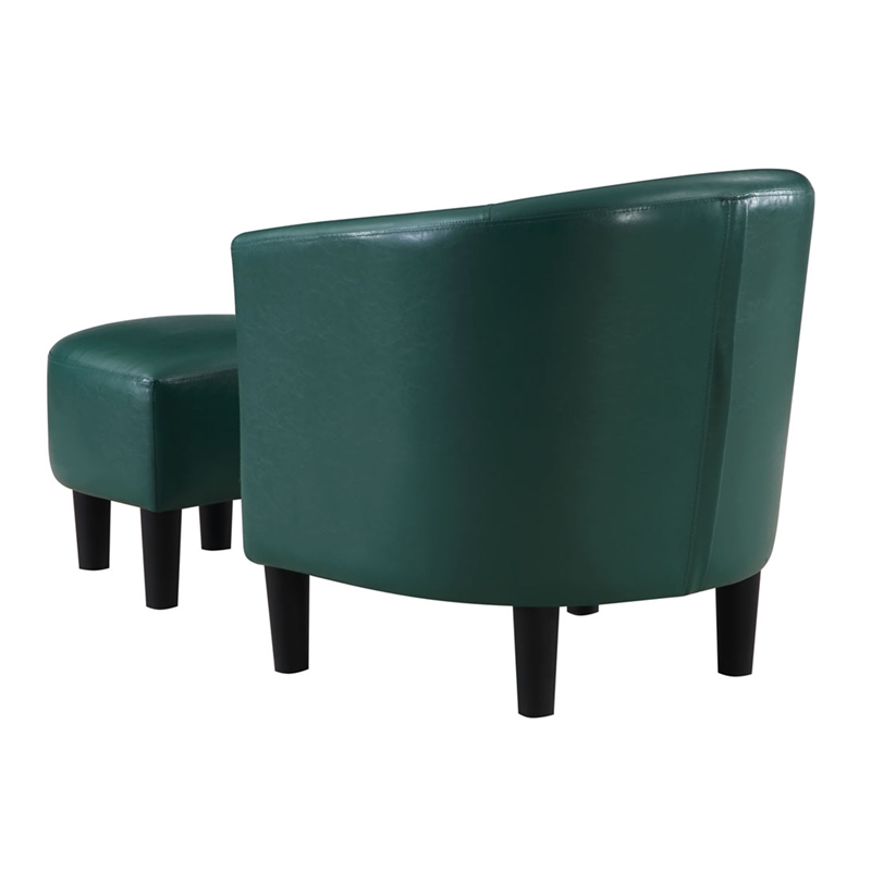 Take a Seat Churchill Accent Chair with Ottoman in Green Faux Leather