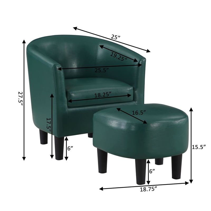 Take a Seat Churchill Accent Chair with Ottoman in Green Faux Leather