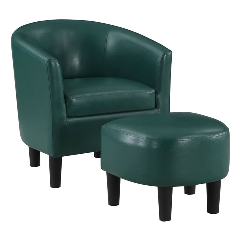 Take a Seat Churchill Accent Chair with Ottoman in Green Faux Leather