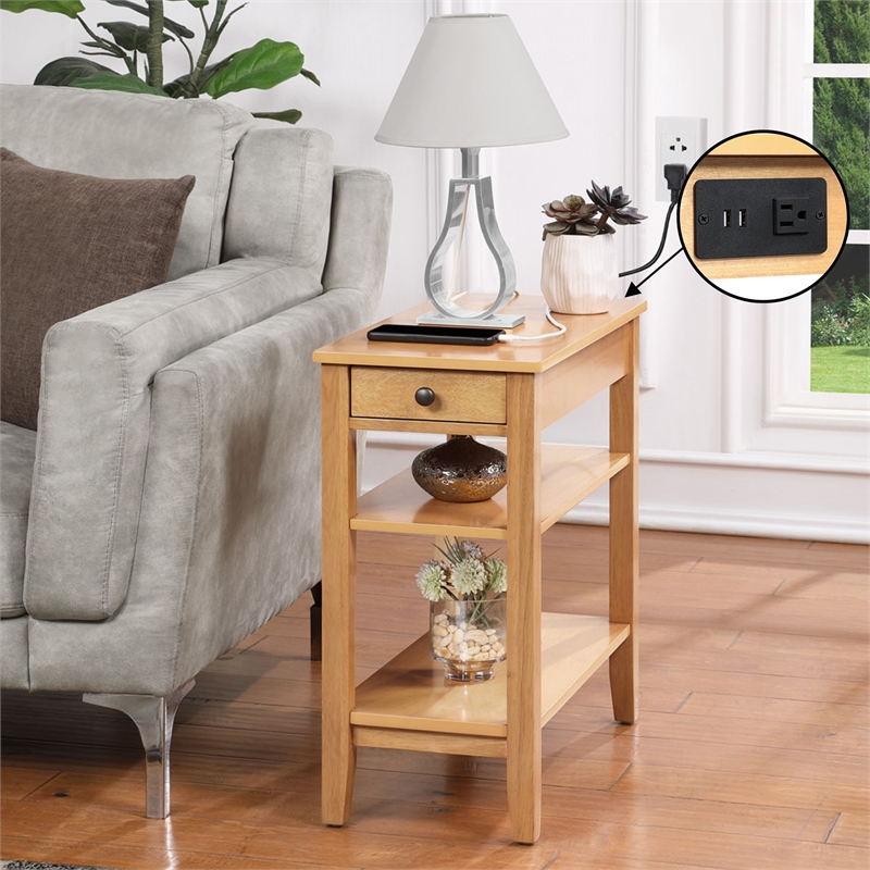 American Heritage One-Drawer End Table w/Charging Station in Caramel Wood Finish