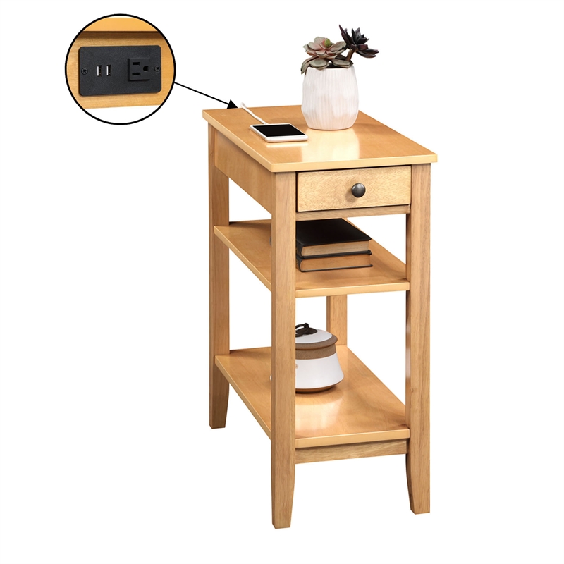American Heritage One-Drawer End Table w/Charging Station in Caramel Wood Finish
