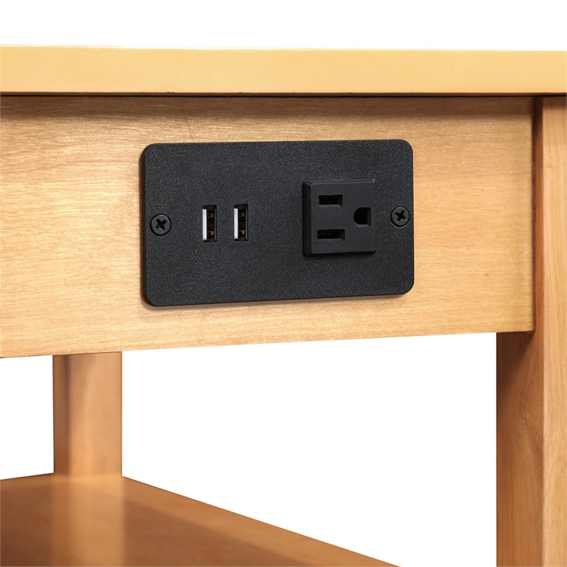 American Heritage One-Drawer End Table w/Charging Station in Caramel Wood Finish