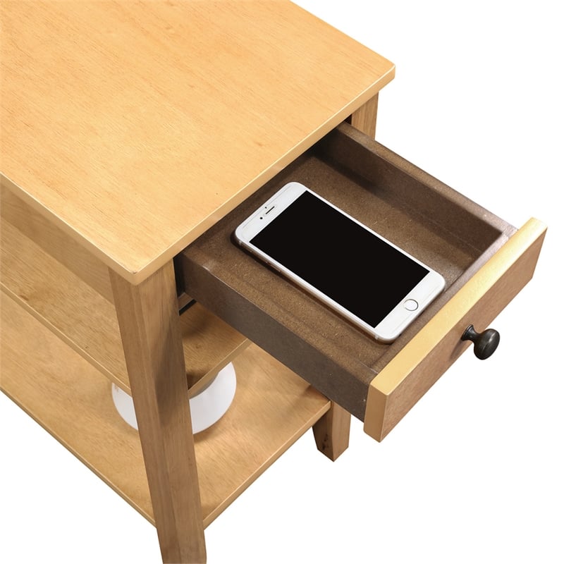 American Heritage One-Drawer End Table w/Charging Station in Caramel Wood Finish