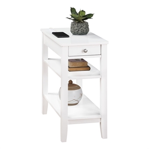 American Heritage One-Drawer End Table with Charging Station in White Wood
