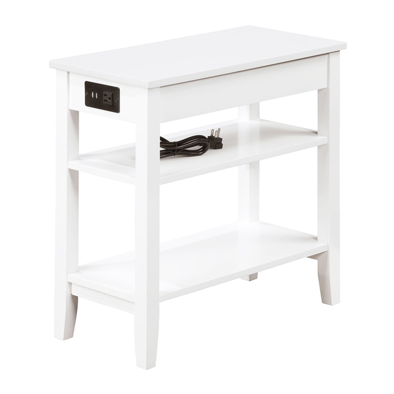 American Heritage One-Drawer End Table with Charging Station in White Wood