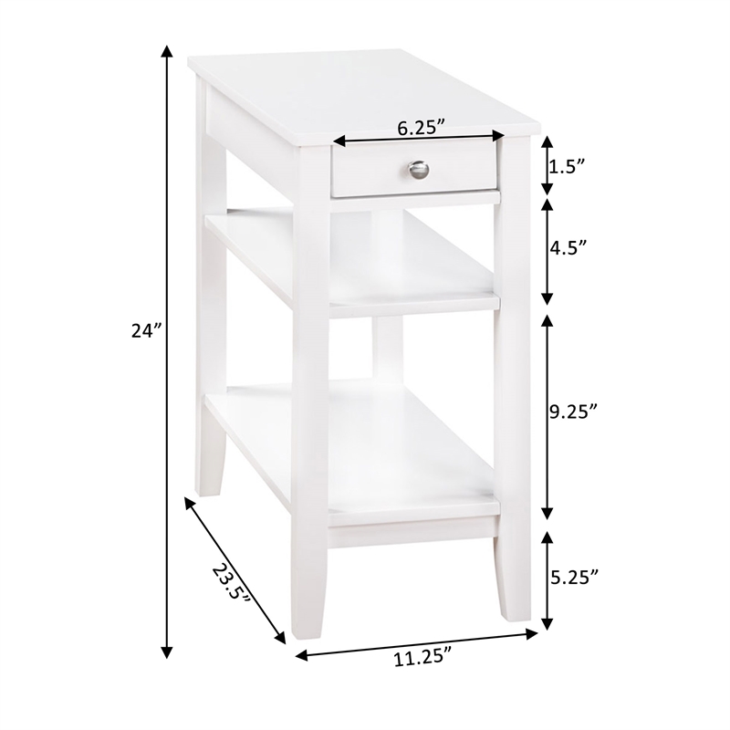 American Heritage One-Drawer End Table with Charging Station in White Wood