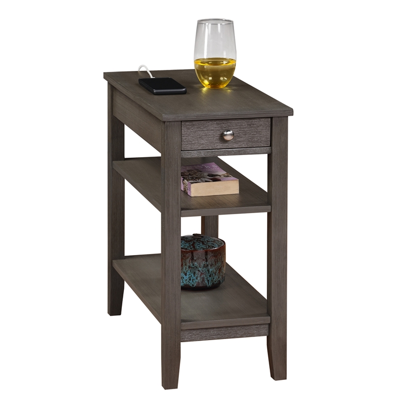 American Heritage One-Drawer End Table w/Charging Station in Gray Wood Finish