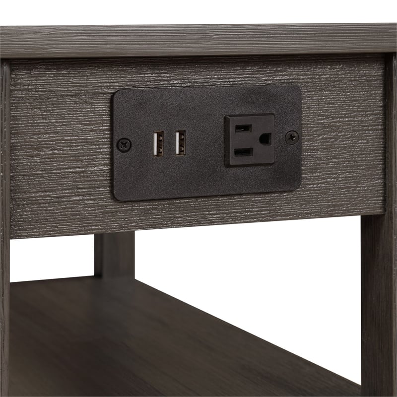 American Heritage One-Drawer End Table w/Charging Station in Gray Wood Finish