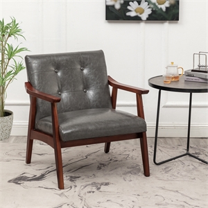 take-a-seat natalie accent chair in gray faux leather and espresso wood frame
