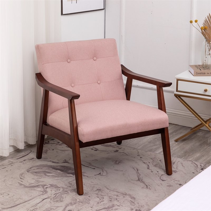 Take-a-Seat Natalie Accent Chair in Pink Fabric with Espresso wood Frame