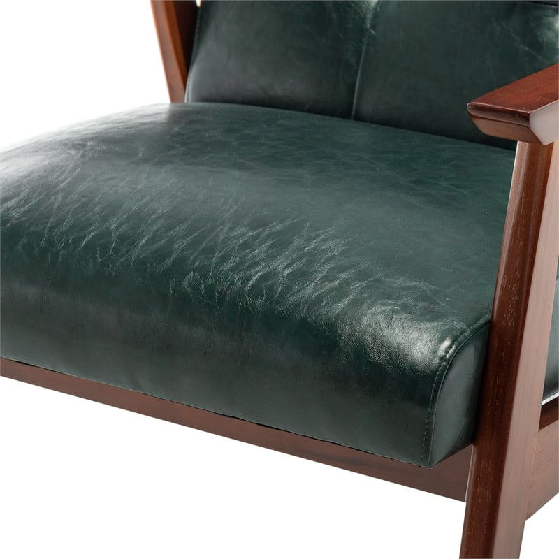 Take-a-Seat Natalie Accent Chair in Green Faux Leather and Espresso Wood Frame