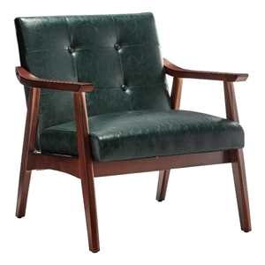 take-a-seat natalie accent chair in green faux leather and espresso wood frame