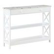 Oxford One-Drawer Console Table with Shelves in White Wood with Faux Marble Top