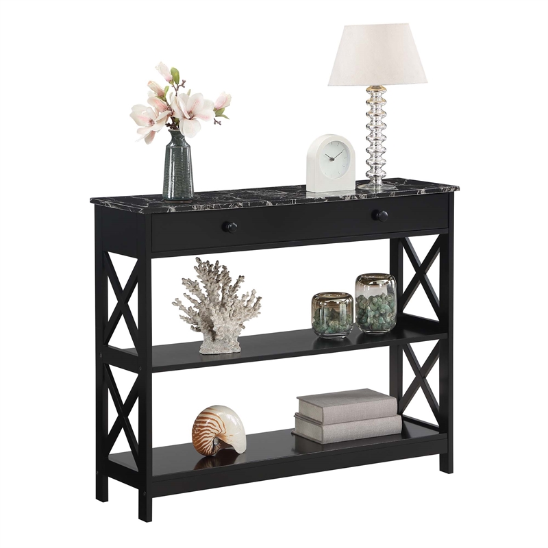 1 Drawer Console Table with Shelves, Black good