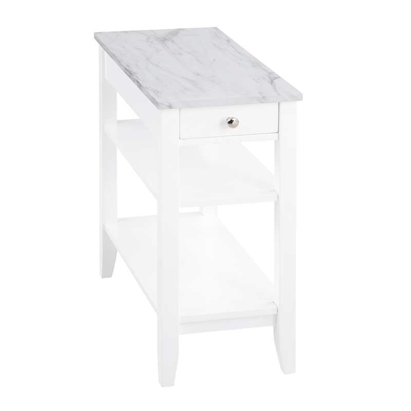 American Heritage One-Drawer Chairside End Table with Shelves in White Wood