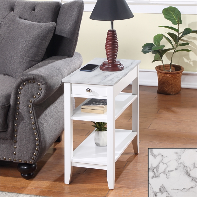 American Heritage One-Drawer Chairside End Table with Shelves in White Wood