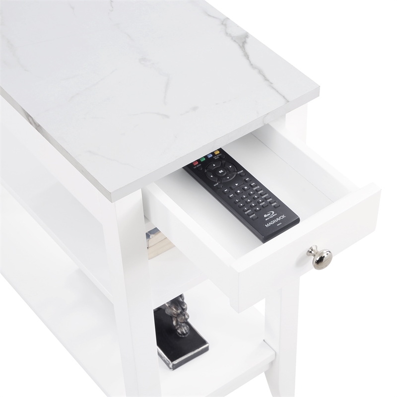 American Heritage One-Drawer Chairside End Table with Shelves in White Wood