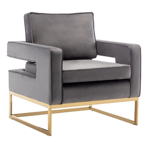 take-a-seat carrie accent chair with gold frame in gray fabric