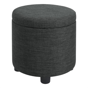 designs4comfort round accent storage ottoman w/reversible lid in gray fabric